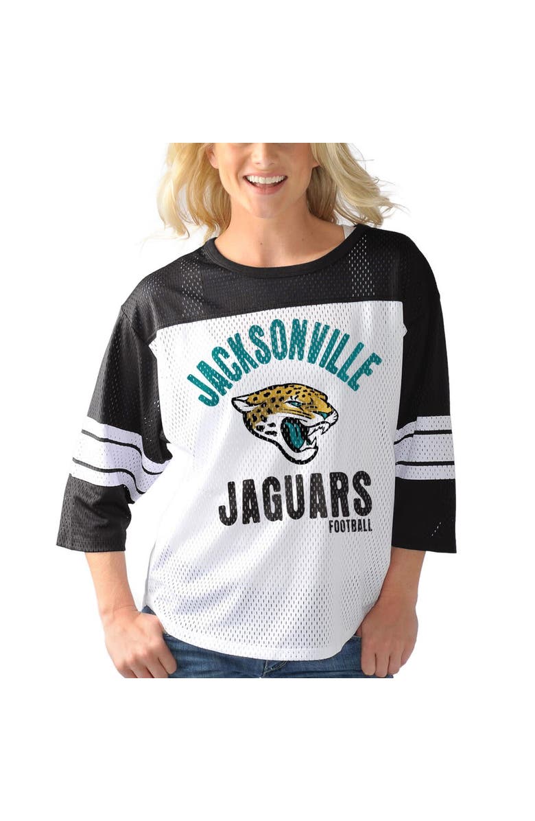 G-III 4HER BY CARL BANKS Women's G-III 4Her by Carl Banks White/Black Jacksonville Jaguars First Team 3/4-Sleeve Mesh T-Shirt, Alternate, color, 
