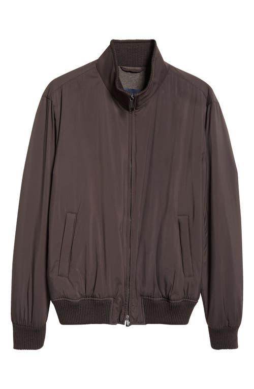 Thom Sweeney Water Resistant Japanese Nylon Bomber Jacket In Darkest Brown