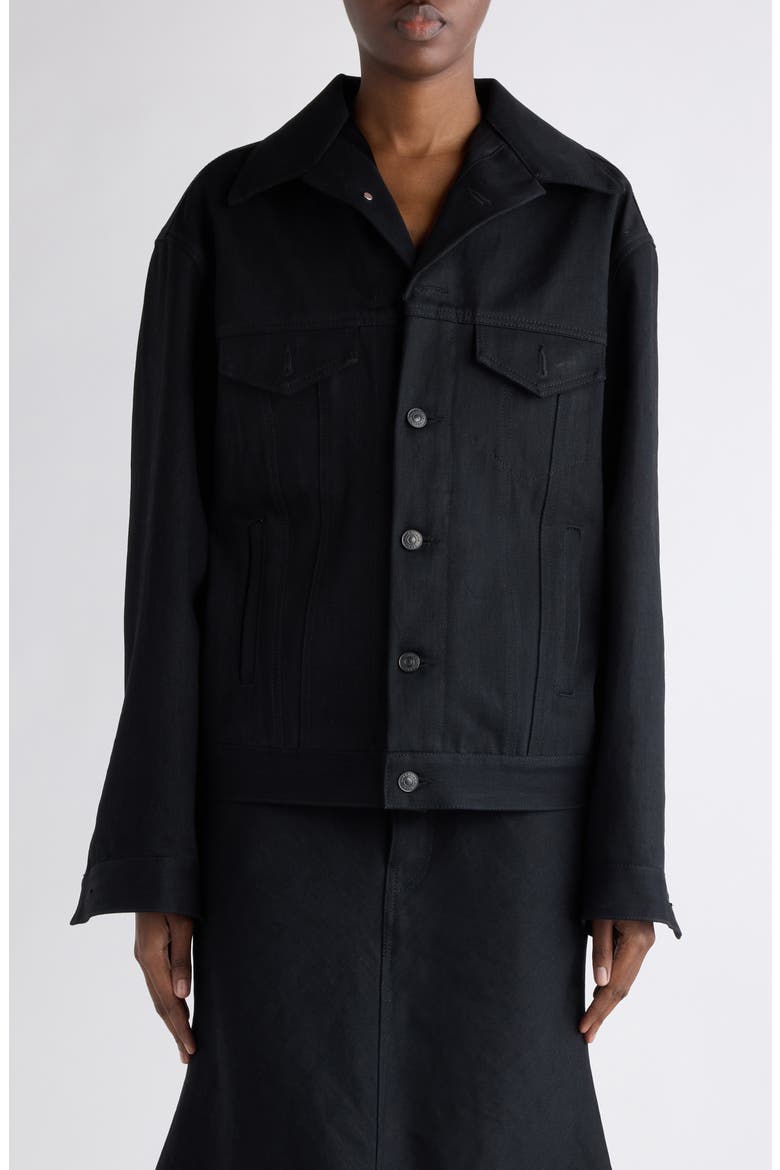 Standing Denim Jacket, Main, color, 1000 BLACK