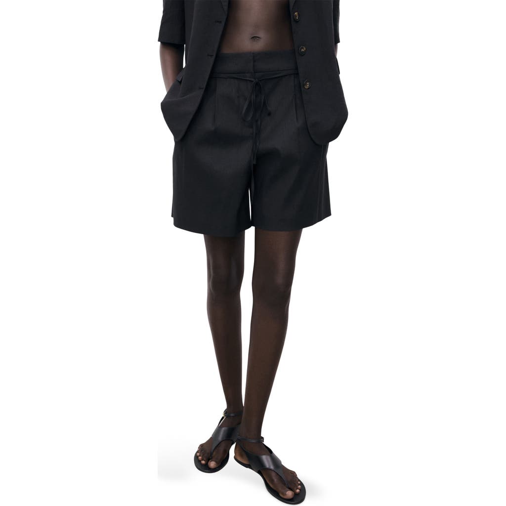 Mango Belted Linen Blend Shorts In Black