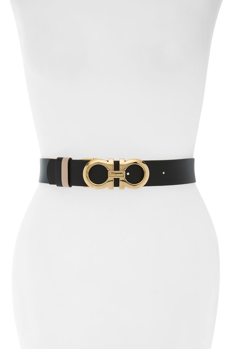 Double Gancio Reversible Leather Belt, Alternate, color, NEW BISQUE/ NERO