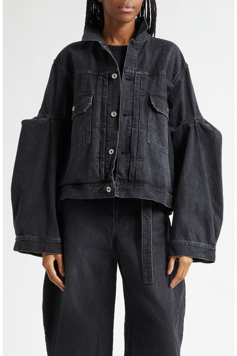 Balloon Sleeve Denim Jacket, Main, color, BLACK