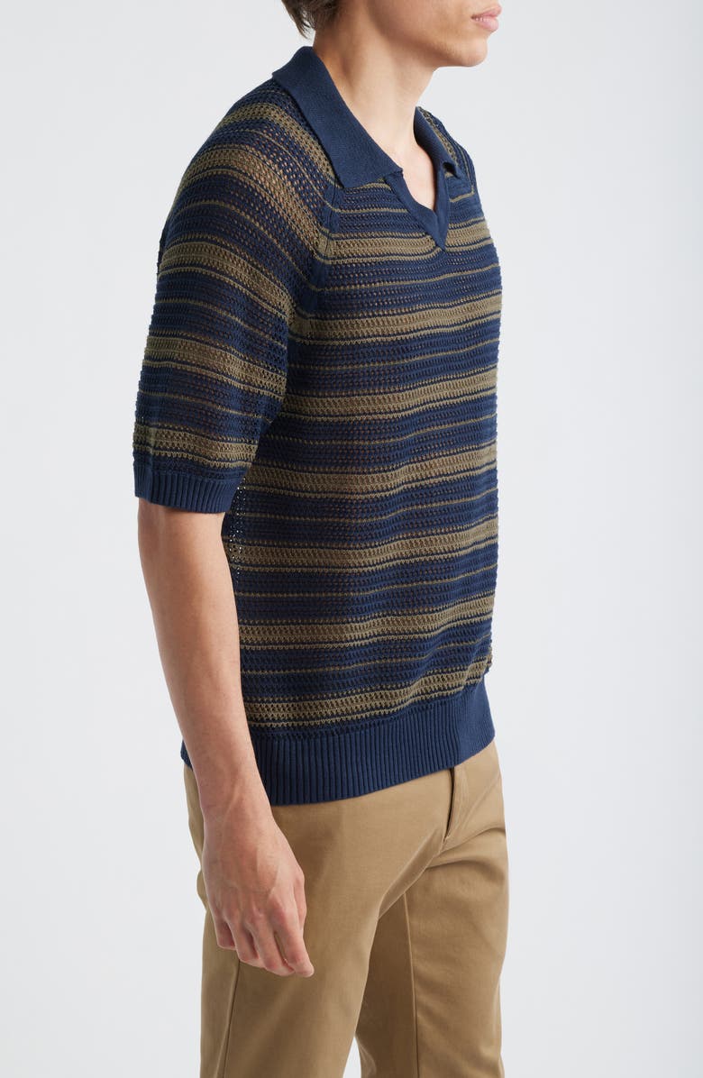 NN07 Cale 60056 Stripe Johnny Collar Openwork Linen & Cotton Polo Sweater, Alternate, color, Capers Stripe