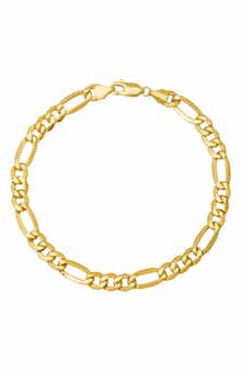 Queen Jewels Men's 14K Yellow Gold Figaro Chain Bracelet