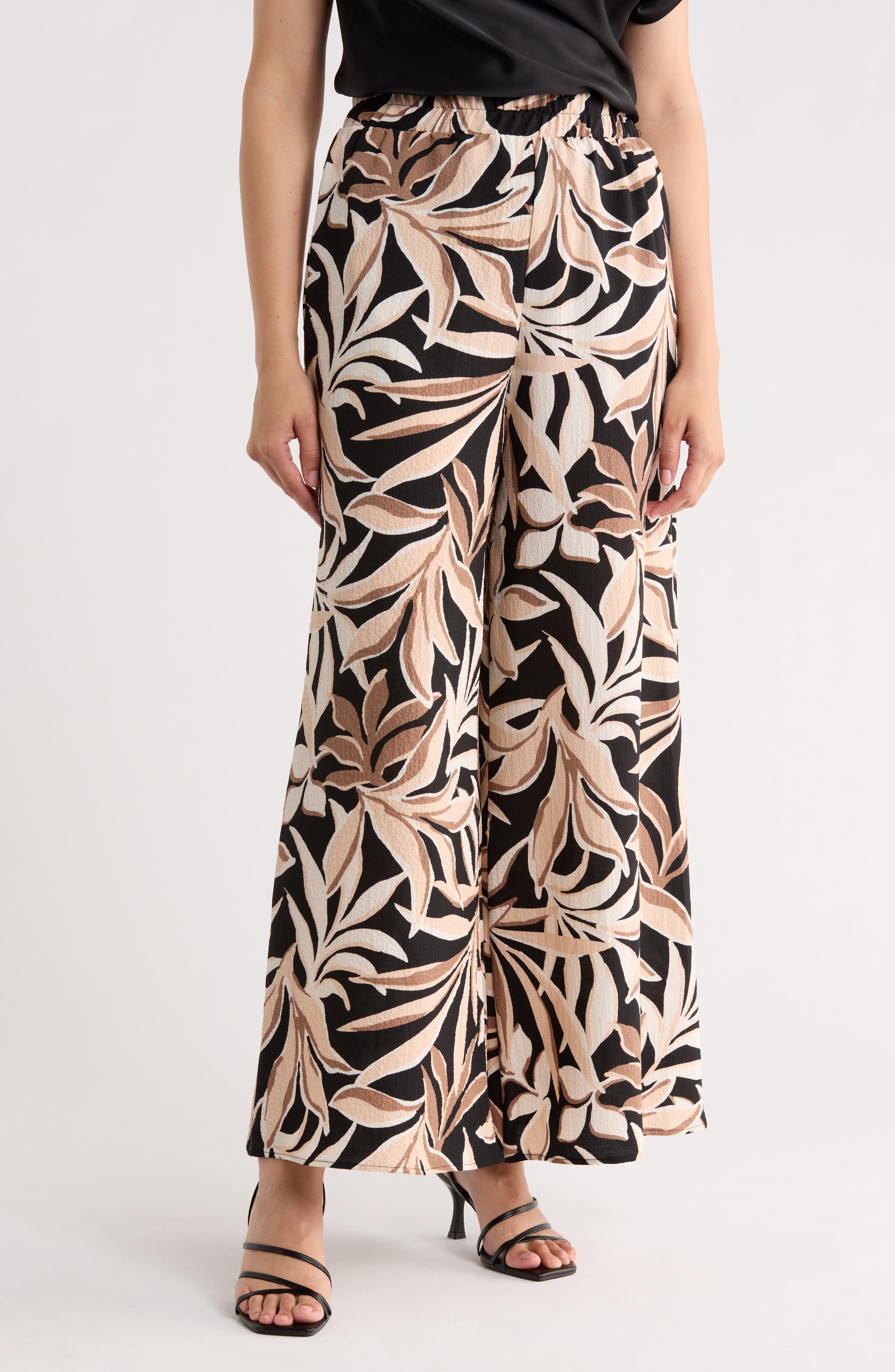 Renee C Leaf Print Wide Leg Pants