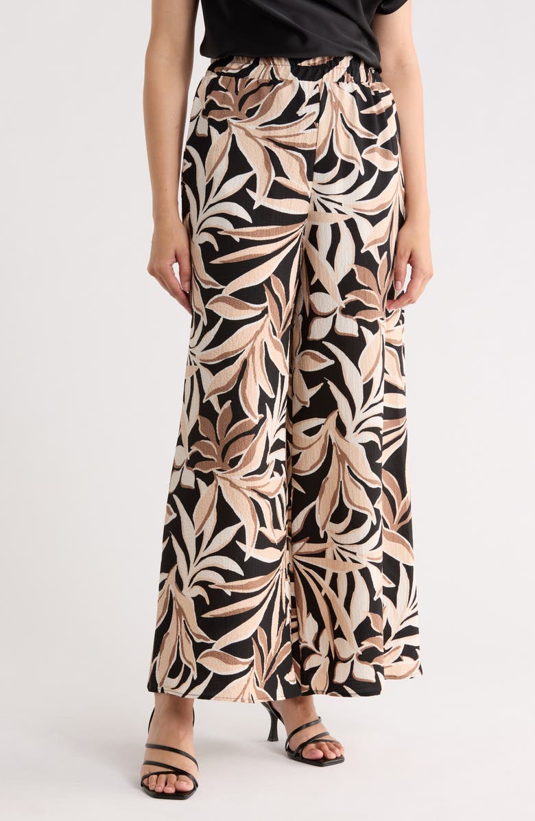 Renee C Leaf Print Wide Leg Pants, Main, color, Black