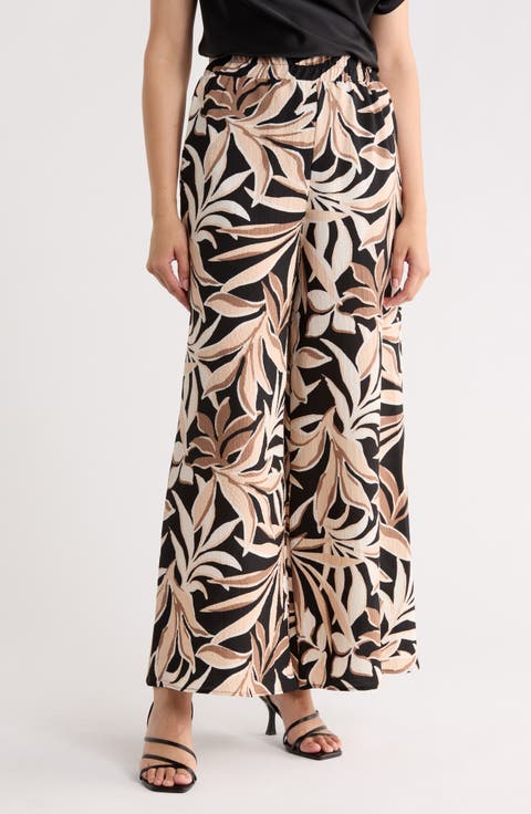 Leaf Print Wide Leg Pants