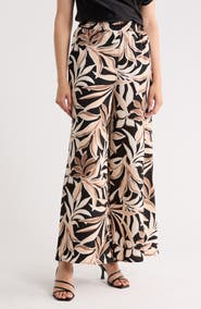 Renee C Leaf Print Wide Leg Pants