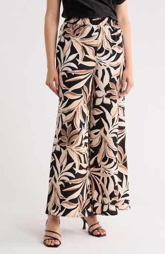 Leaf Print Wide Leg Pants