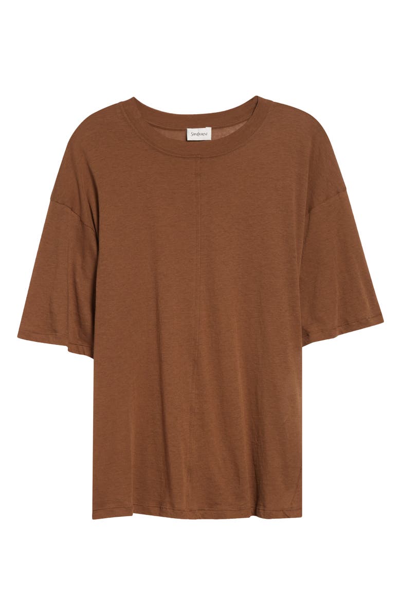 Saint Laurent Oversize Cotton T-Shirt, Main, color, Caramel