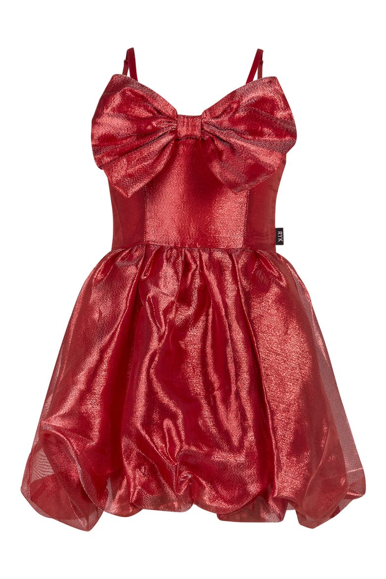 Kids' Gift Bow Taffeta Dress, Main, color, RED CANDY