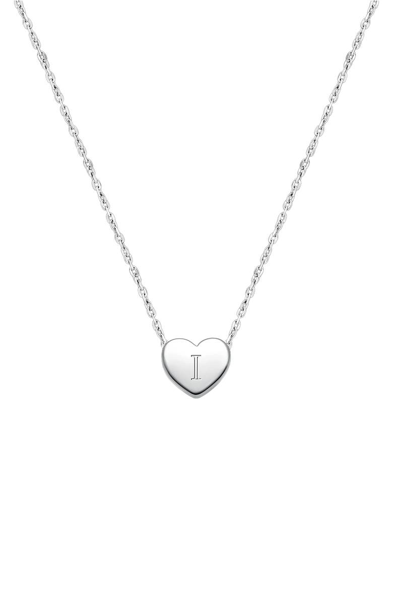 Tiny Blessings Sterling Silver Mini Sliding Heart & Engraved Initial 12-14" Necklace, Main, color, Silver - I
