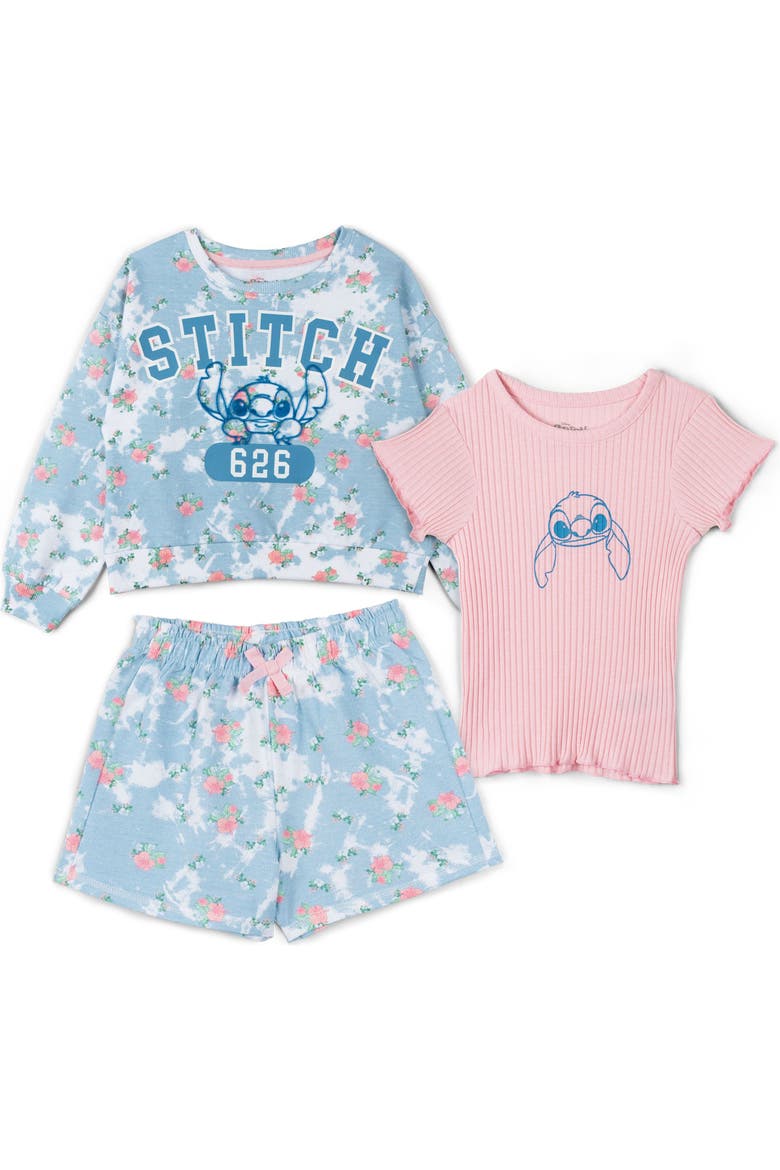 Lilo & Stitch Sweatshirt Tee and Shorts Set, Main, color, Stitch Blue Pink