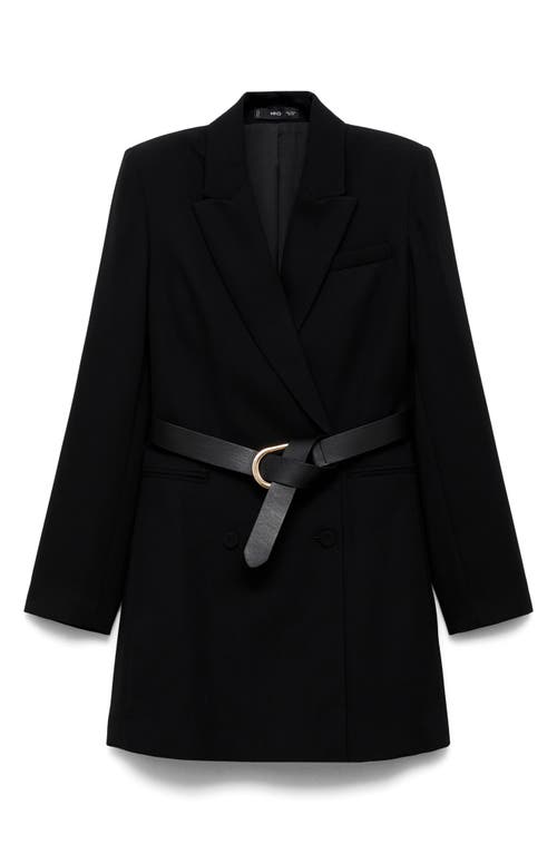 Mango Loida Belted Long Sleeve Minidress In Black
