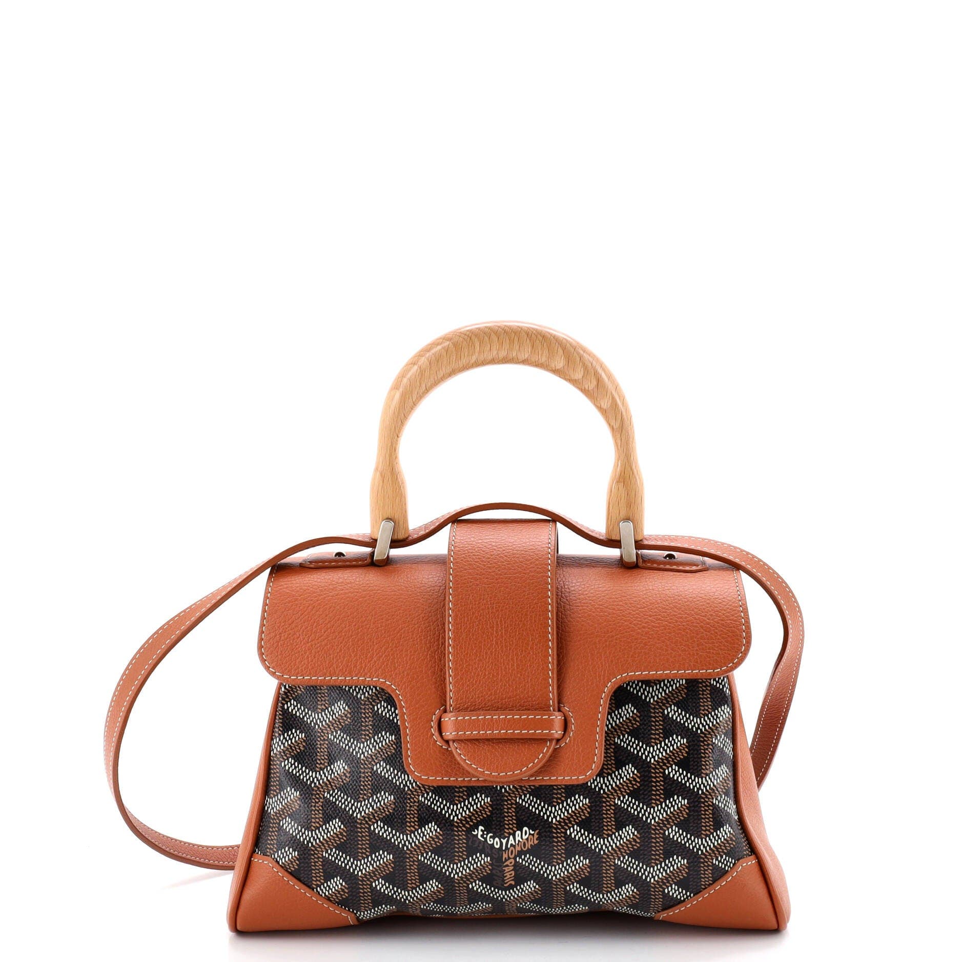 Pre-Owned Goyard Saigon Top Handle Bag Coated Canvas with Leather Mini, Main, color, Brown