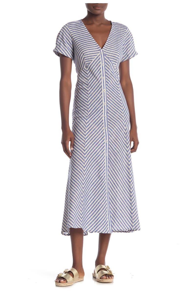 MAX STUDIO Striped Button Front Midi Dress, Main, color, 