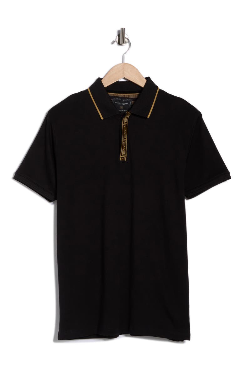 Geometric Covered Placket Polo, Alternate, color, BLACK