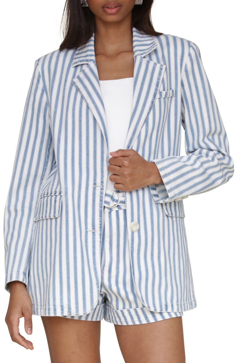 Avec Les Filles Stripe Oversize Blazer, Main, color, Medium Blue W/ White Stripe