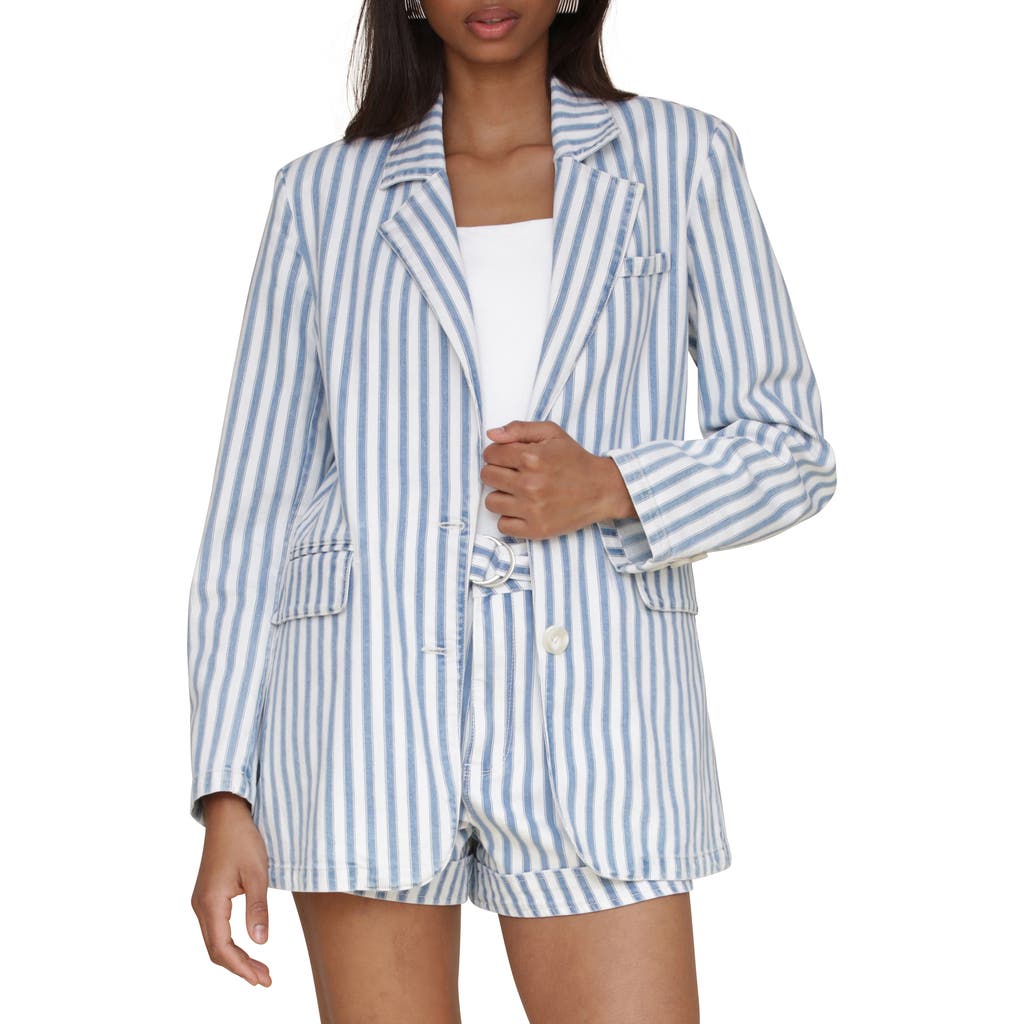 Avec Les Filles Stripe Oversize Blazer In Medium Blue W/white Stripe