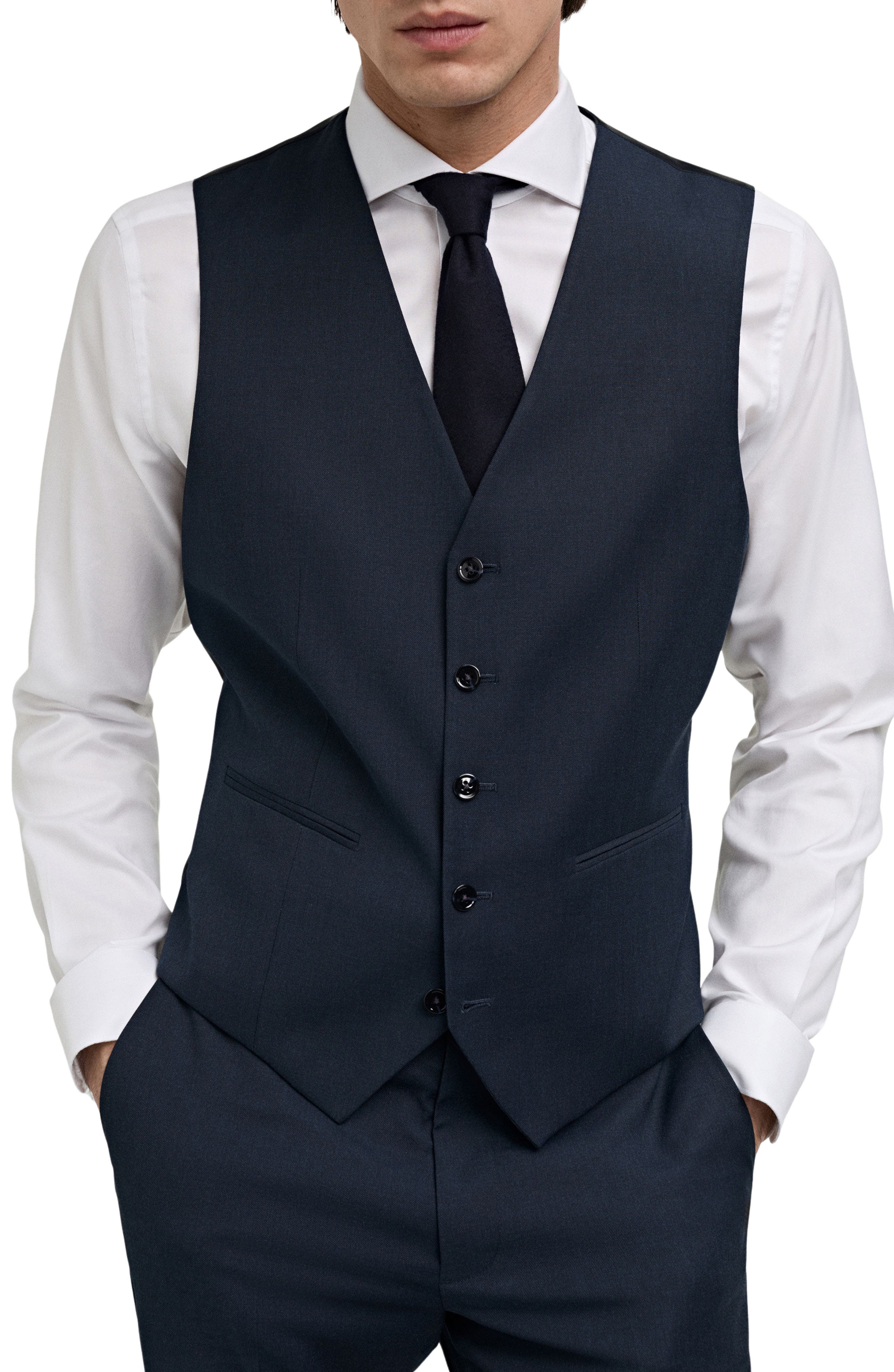 MANGO Slim Fit Navy Stretch Suit Vest