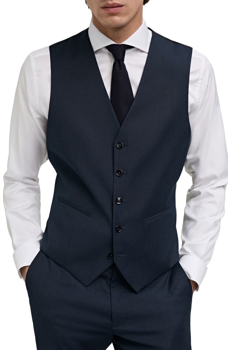 MANGO Slim Fit Navy Stretch Suit Vest, Main, color, Dark Navy