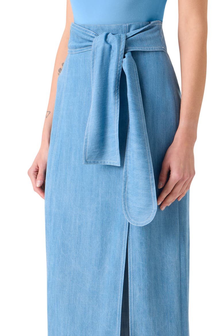 Chambray Faux Wrap Midi Skirt, Alternate, color, SKY BLUE DENIM