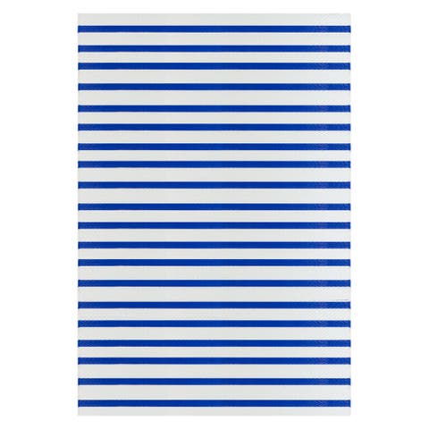 4' x 6' Blue and White Striped Rectangular Outdoor Area Rug
