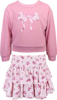 Zunie Kids' Bow Embroidered Pullover & Tiered Skirt Set