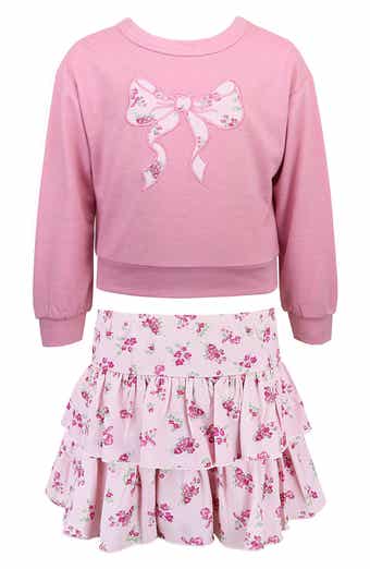 Kids' Bow Embroidered Pullover & Tiered Skirt Set