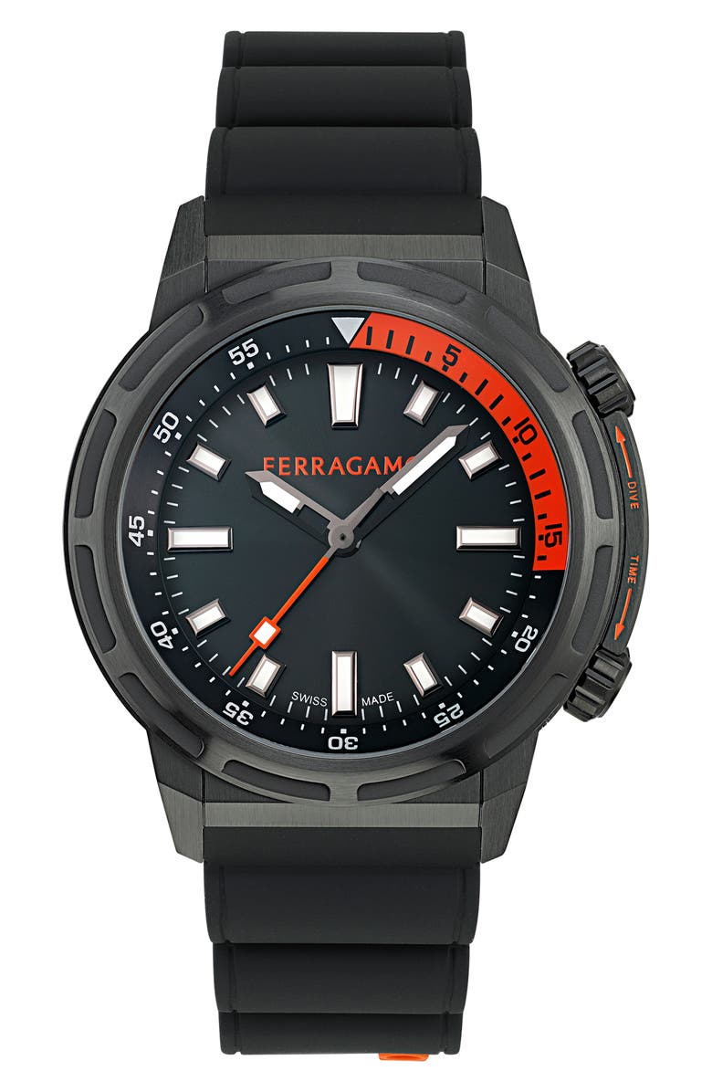 FERRAGAMO Sport Silicone Strap Watch, 46mm, Main, color,