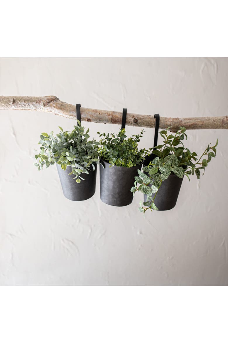 Set of 3 Hanging Planters Black Metal, Alternate, color, Black