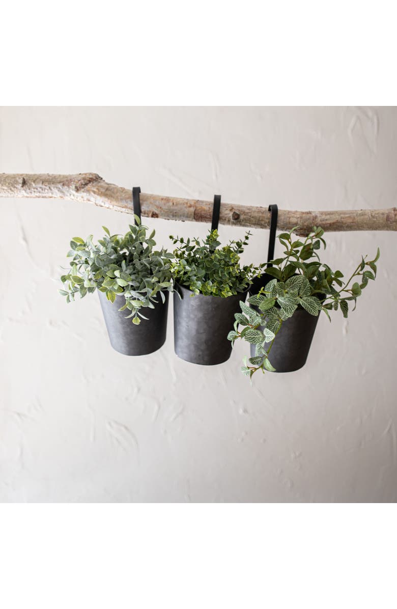 Foreside Home and Garden Set of 3 Hanging Planters Black Metal, Alternate, color, Black
