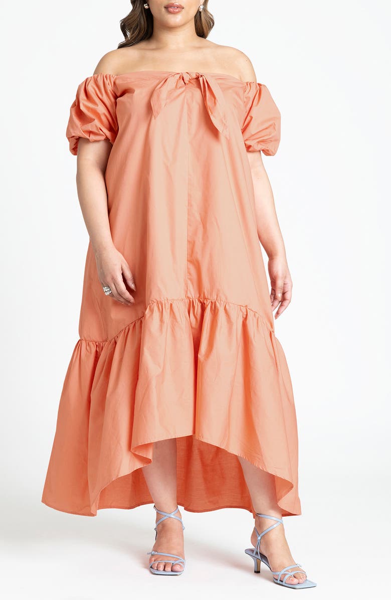 ELOQUII Off the Shoulder High-Low Maxi Dress, Main, color, 