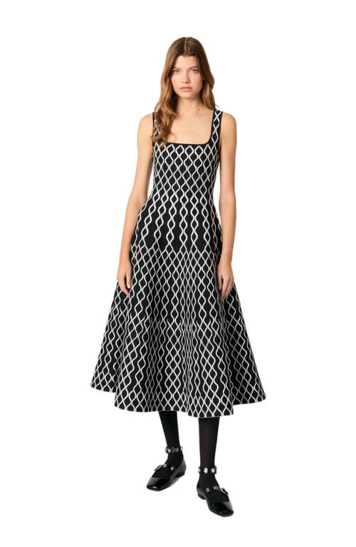 Maje Jacquard Knit Midi Dress In Black/white