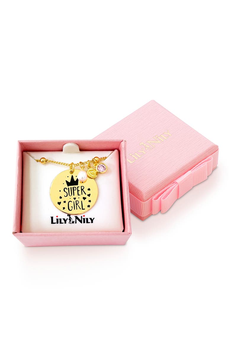 Kids' Super Girl Pendant Necklace, Alternate, color, GOLD