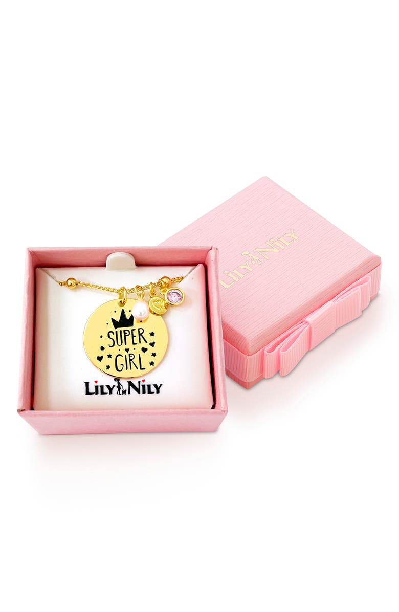 Lily Nily Kids' Super Girl Pendant Necklace, Alternate, color, Gold