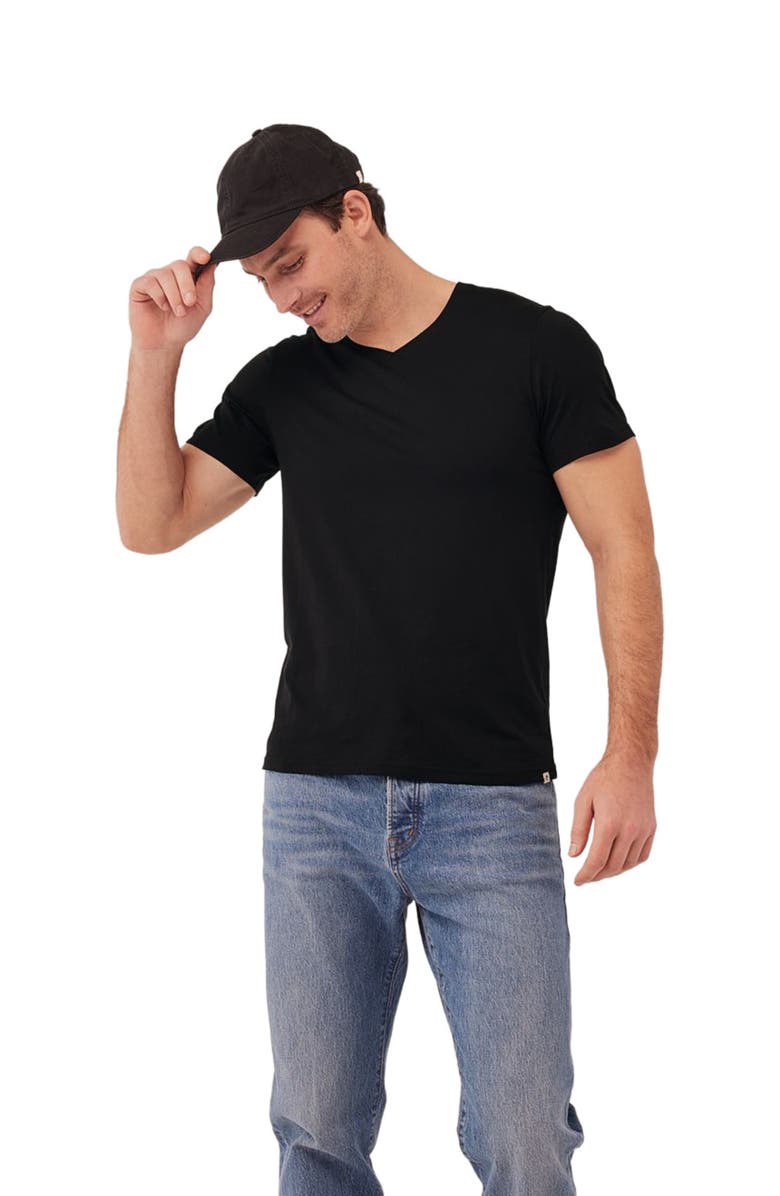 Pact Organic Softspun V-Neck Tee, Alternate, color, Black