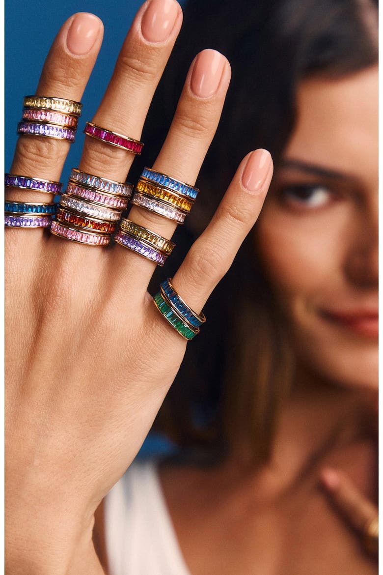 Baguette Birthstone Eternity Ring, Alternate, color, March Gold Vermeil