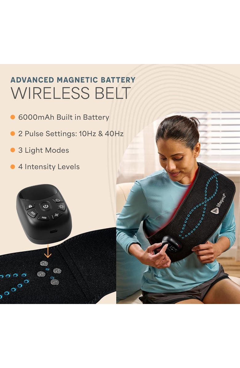 Lifepro Allevared Elite Red Light Therapy Belt 660nm & 850nm Rechargeable Infrared light, Alternate, color, Black