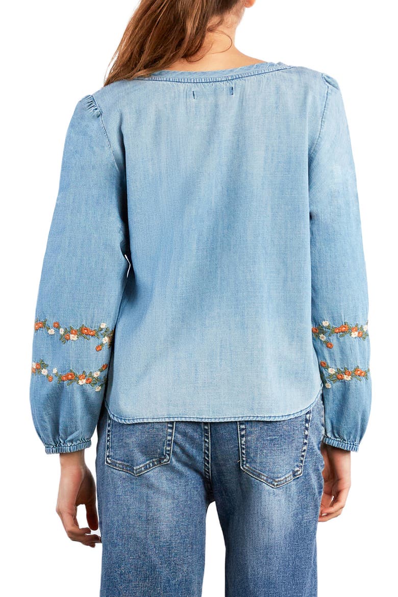Floral Embroidery Cotton Blend Poet Top, Alternate, color, DENIM
