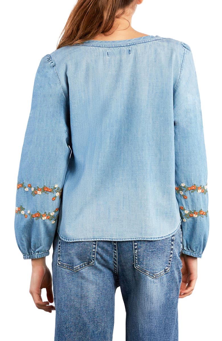 Billy T Floral Embroidery Cotton Blend Poet Top, Alternate, color, Denim