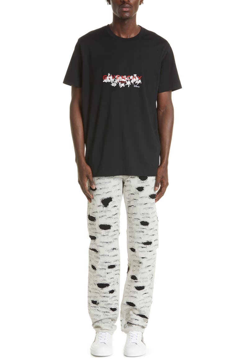 Disney x Givenchy '101 Dalmatians' Destroyed Slim Fit Jeans, Alternate, color, WHITE/ BLACK
