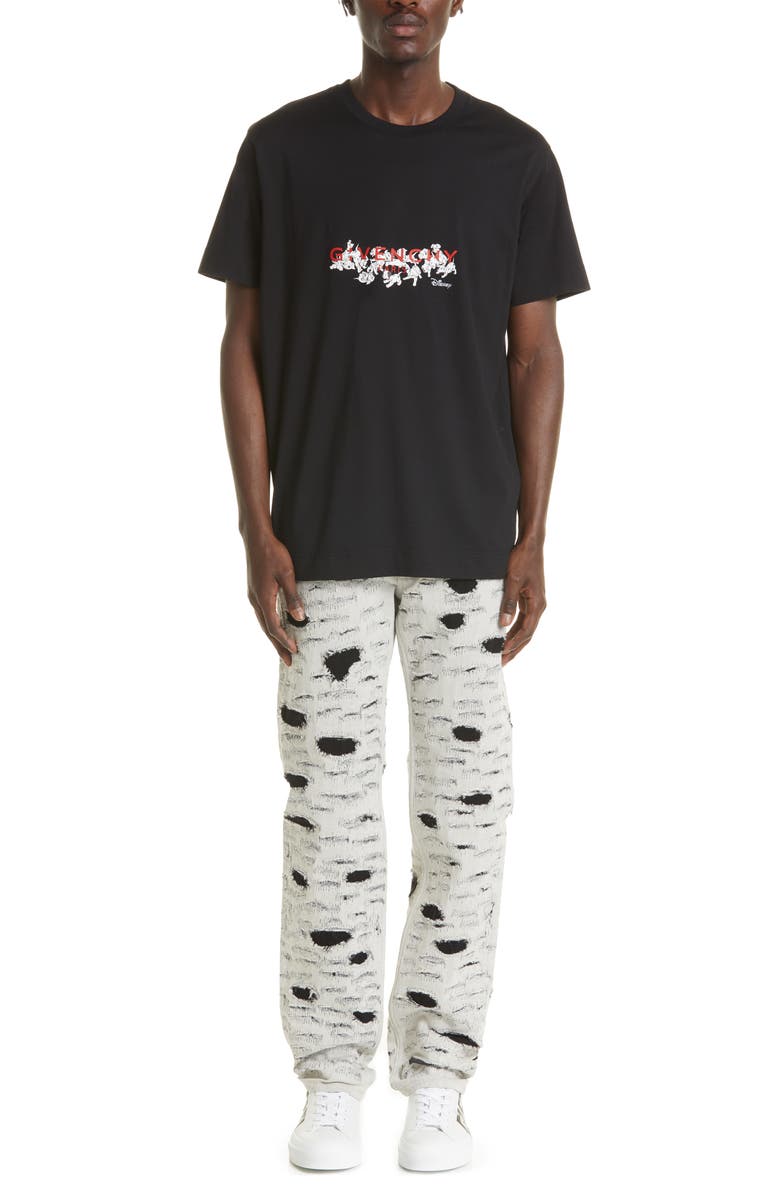 Givenchy Disney x Givenchy '101 Dalmatians' Destroyed Slim Fit Jeans, Alternate, color,