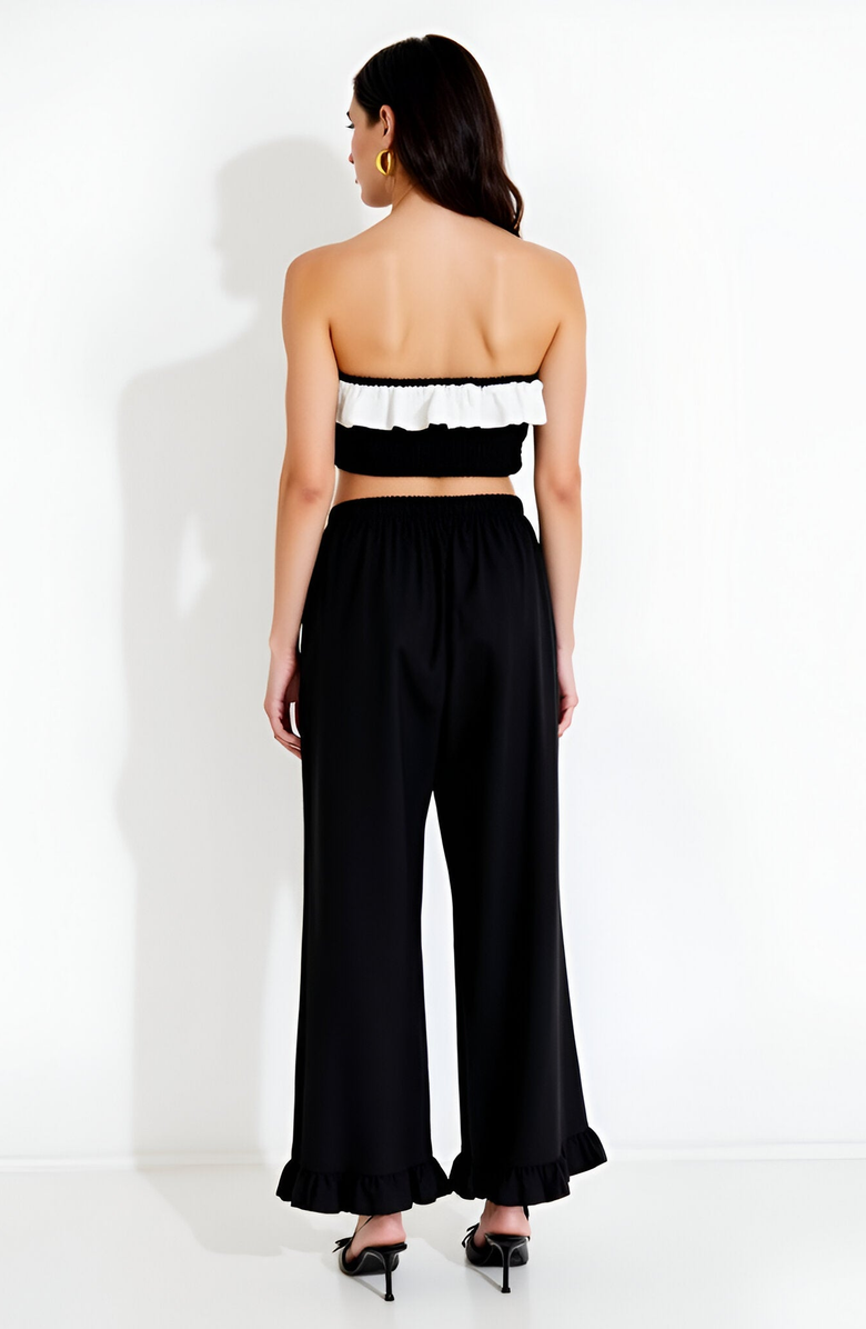 Modenaire Wide Leg Drawstring Pants with Ruffle Hem, Alternate, color,