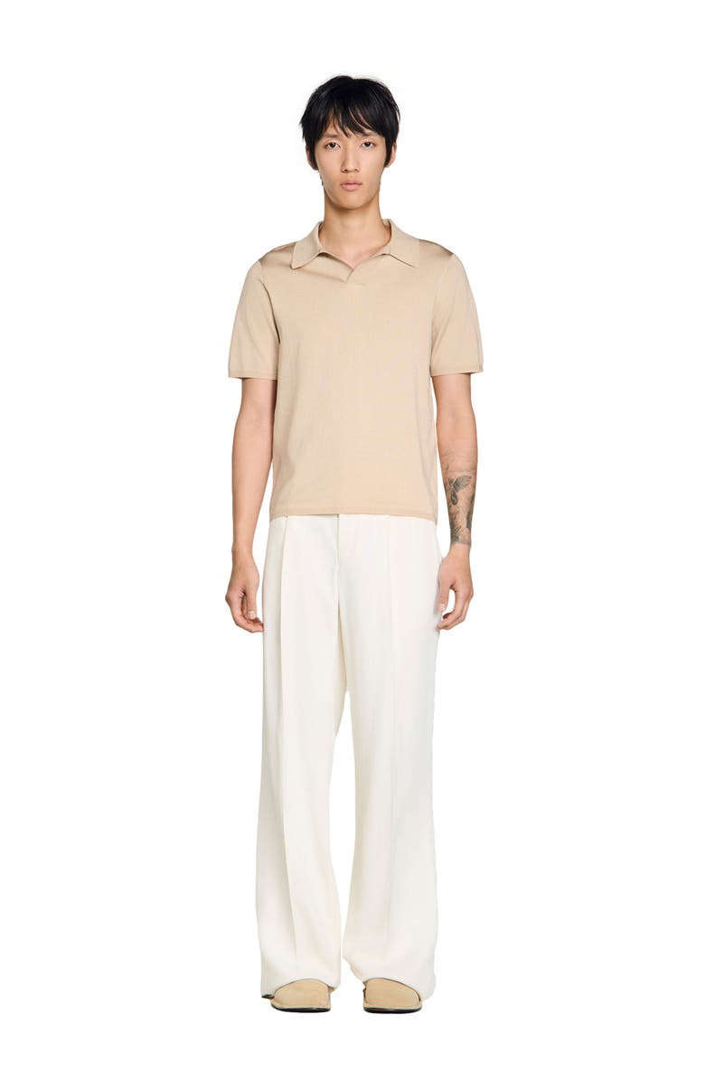 SANDRO Short-sleeved V-neck polo shirt, Alternate, color, Beige