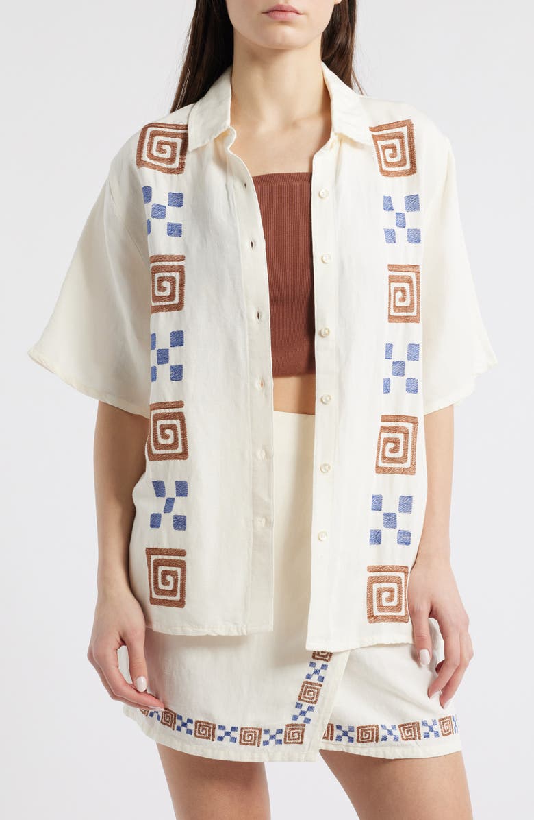 Rip Curl San Carlos Embroidered Short Sleeve Button-Up Shirt, Main, color, Lily