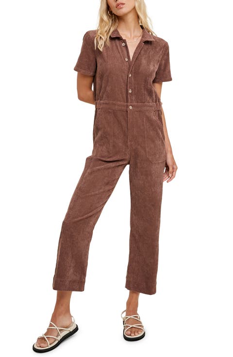 Short Sleeve Corduroy Jumpsuit