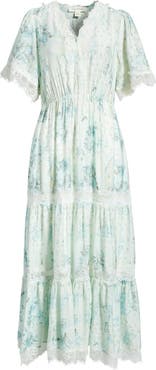 Treasure & Bond Garden Lace Trim Tiered Maxi Dress