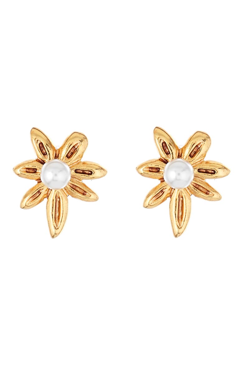 Stars Swarovski Pearl Stud Earrings, Main, color, GOLD