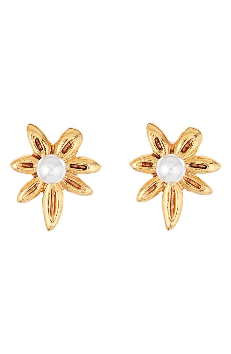 Oscar de la Renta Stars Swarovski Pearl Stud Earrings, Main, color, 